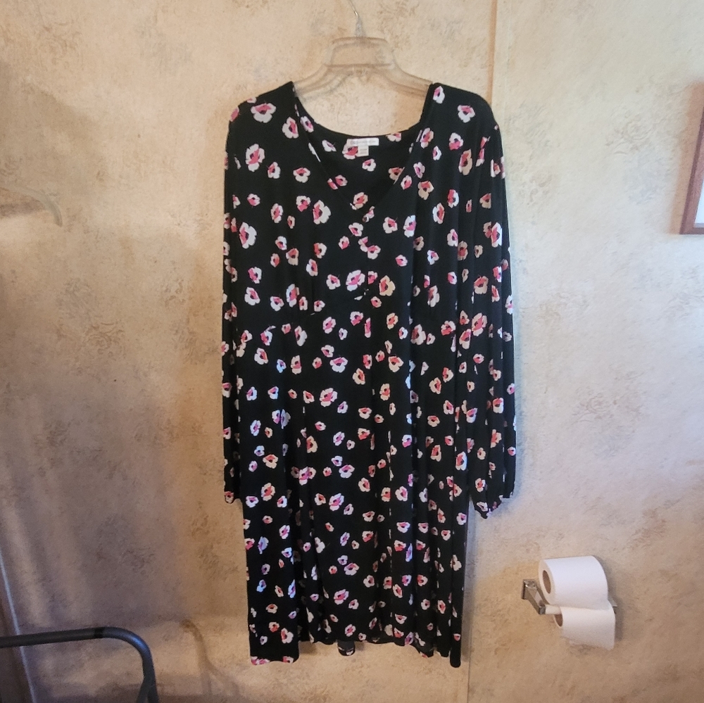 Cato Black with White Floral Print Longsleeve Dress